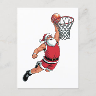 Santa Playing Basketball Christmas Sport Lovers Invitation Postcard