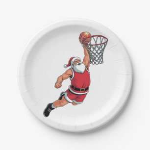 Santa Playing Basketball Christmas Sport Lovers  Paper Plate