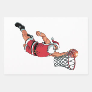 Santa Playing Basketball Christmas Sport Lovers  Wrapping Paper Sheet