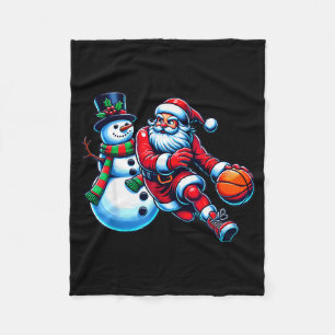 Santa Playing Basketball With A Snowman Christmas Fleece Blanket