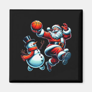 Santa Playing Basketball With A Snowman Christmas  Magnet