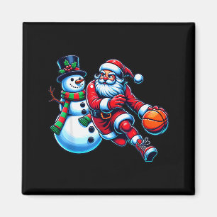 Santa Playing Basketball With A Snowman Christmas  Magnet