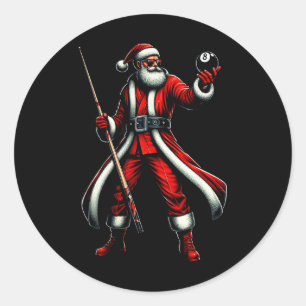 Santa Playing Billiards Men Boys Christmas Billiar Classic Round Sticker