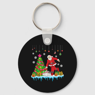 Santa Playing Bowling Christmas Tree Funny Player Key Ring