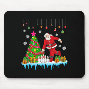 Santa Playing Bowling Christmas Tree Funny Player  Mouse Pad