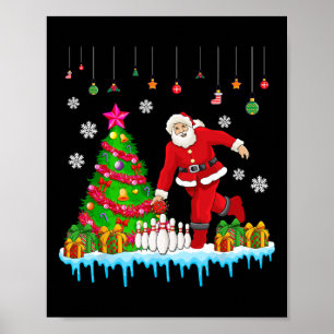 Santa Playing Bowling Christmas Tree Funny Player Poster