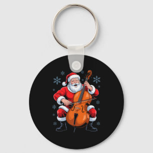 Santa Playing Cello Funny Holiday Chrismas Xmas Pa Key Ring