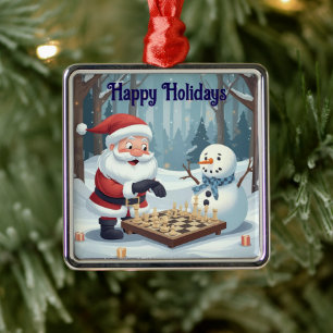 Santa playing chess with a snowman Ornament