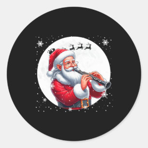 Santa Playing Clarinet Xmas Moon Costume Instrumen Classic Round Sticker