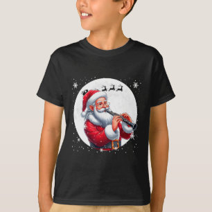 Santa Playing Clarinet Xmas Moon Costume Instrumen T-Shirt