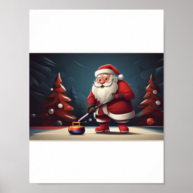 Santa playing Curling Rock Poster (Front)