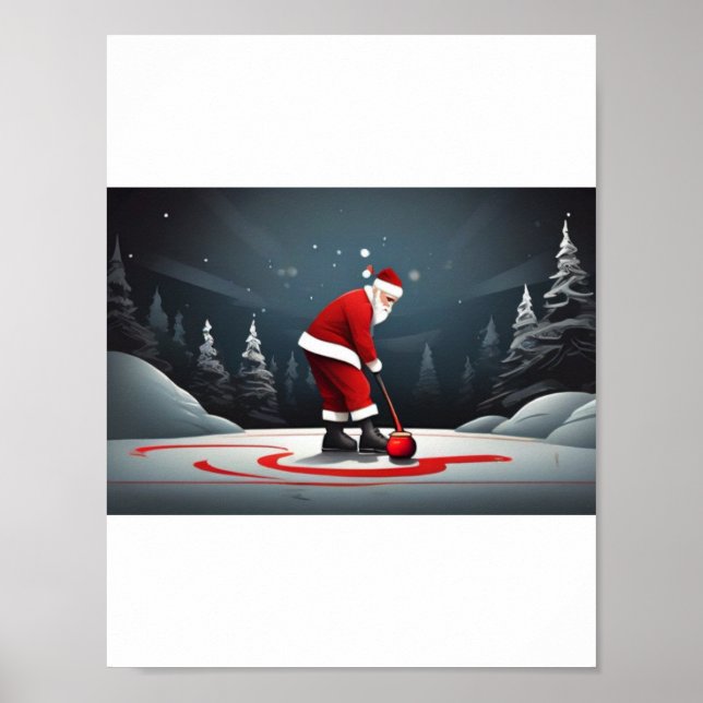 Santa playing Curling Rock Poster (Front)