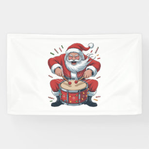 Santa Playing Drums Christmas Drummer Xmas Banner