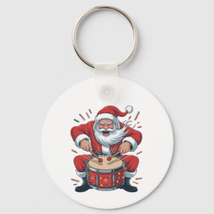 Santa Playing Drums Christmas Drummer Xmas  Key Ring