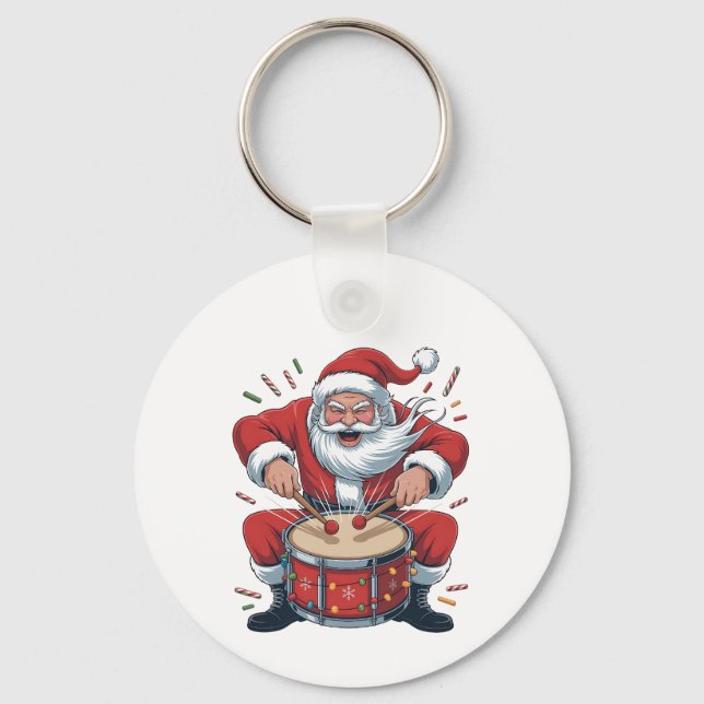 Santa Playing Drums Christmas Drummer Xmas  Key Ring (Front)
