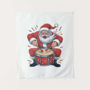Santa Playing Drums Christmas Drummer Xmas  Tapestry