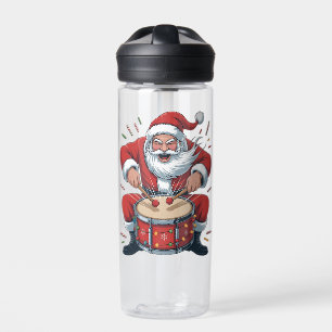 Santa Playing Drums Christmas Drummer Xmas  Water Bottle
