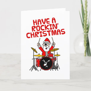 Santa Playing Drums Drummer Christmas Card