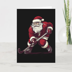 Santa Playing Field Hockey Funny Field Hockey Play Card