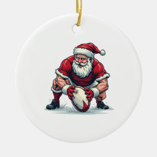 Santa Playing Football Fantasy Christmas Player Ceramic Tree Decoration
