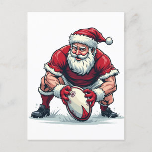Santa Playing Football Fantasy Christmas Player Holiday Postcard