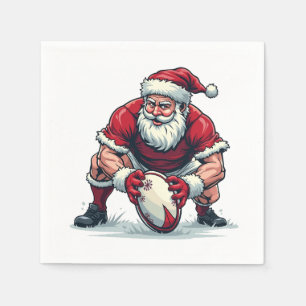 Santa Playing Football Fantasy Christmas Player Napkin