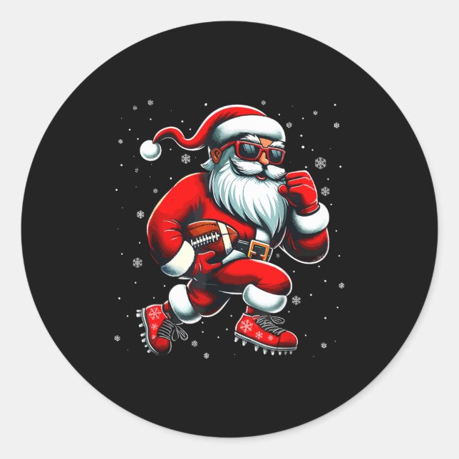 Santa Playing Football Men Boys Christmas Football Classic Round Sticker (Front)
