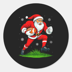 Santa Playing Football Xmas Funny Christmas Footba Classic Round Sticker