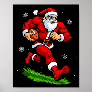 Santa Playing Football Xmas Funny Christmas Footba Poster
