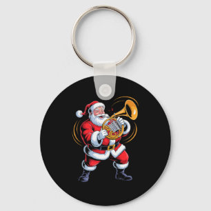 Santa Playing French Horn Funny Holiday Chrismas X Key Ring