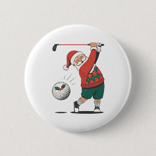 Santa Playing Golf Christmas Player Golfer  6 Cm Round Badge