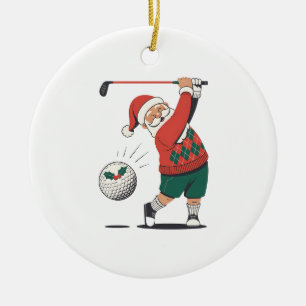 Santa Playing Golf Christmas Player Golfer  Ceramic Tree Decoration