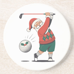 Santa Playing Golf Christmas Player Golfer Coaster