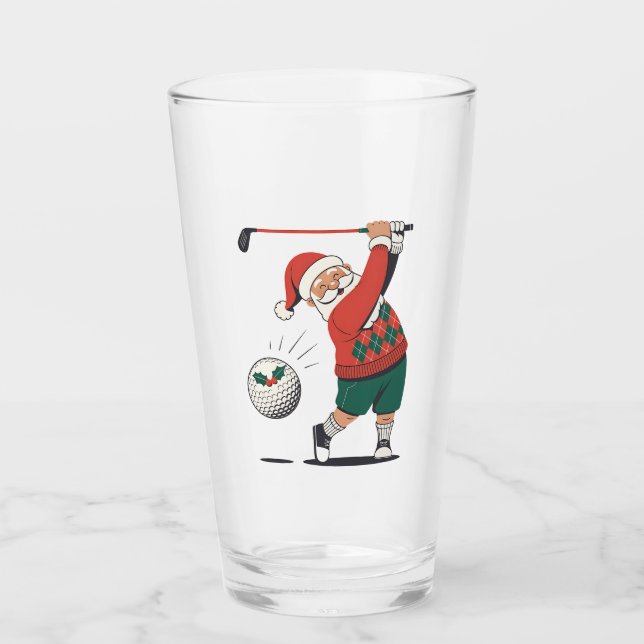 Santa Playing Golf Christmas Player Golfer  Glass (Front)