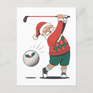 Santa Playing Golf Christmas Player Golfer  Holiday Postcard