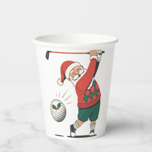 Santa Playing Golf Christmas Player Golfer Paper Cups