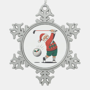 Santa Playing Golf Christmas Player Golfer Snowflake Pewter Christmas Ornament