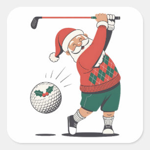 Santa Playing Golf Christmas Player Golfer  Square Sticker