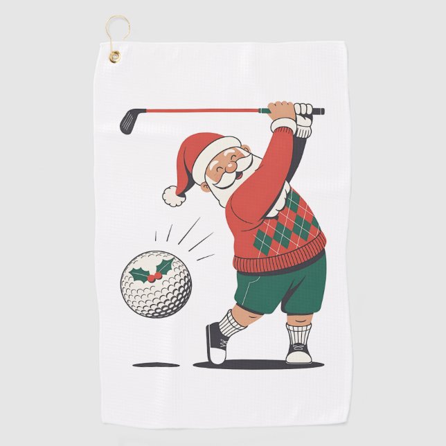 Santa Playing Golf Christmas Player Golfer  Towel (Front)