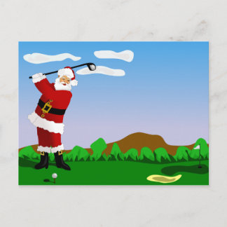 Santa Playing Golf Holiday Postcard