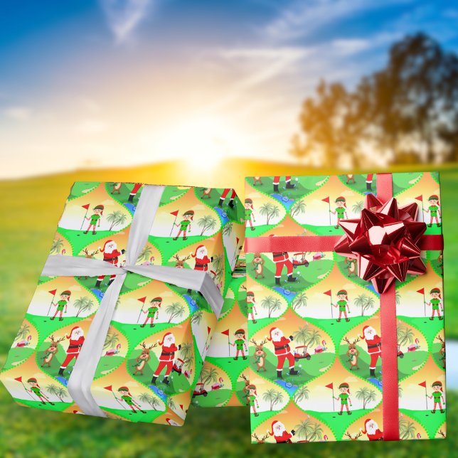 Santa Playing Golf In Florida Christmas Ogee Wrapping Paper (Golfers in your life will get a kick out of this Santa Playing Golf In Florida!)