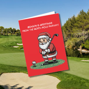santa playing golf on green christmas  card