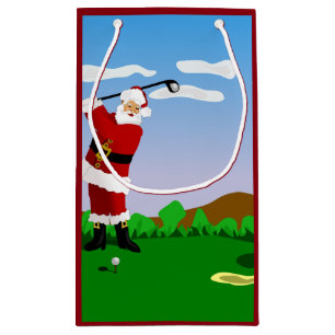 Santa Playing Golf Small Gift Bag