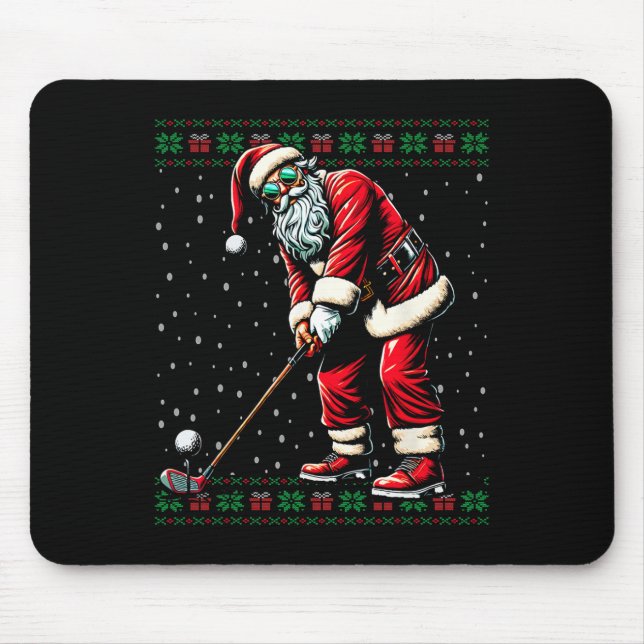 Santa Playing Golf Ugly Christmas Sweater  Mouse Pad (Front)