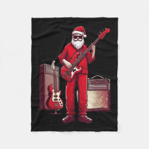 Santa Playing Guitar B Christmas Pajama Musician B Fleece Blanket