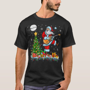 Santa Playing Guitar Christmas Tree Lights Guitari T-Shirt