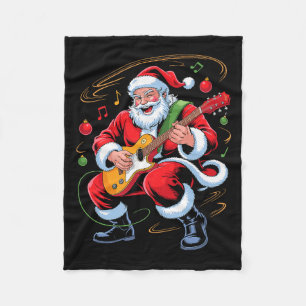 Santa Playing Guitar Funny Holiday Christmas Xmas Fleece Blanket