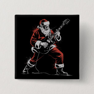 Santa Playing Guitar Retro 90s Christmas Rock  15 Cm Square Badge