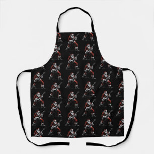 Santa Playing Guitar Retro 90s Christmas Rock Apron