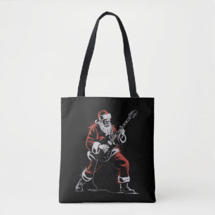 Santa Playing Guitar Retro 90s Christmas Rock Tote Bag